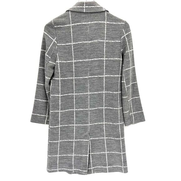 Topshop Gray Long Knit Blazer Jacket Windowpane Check Patch Pockets Size 4 - Picture 4 of 8